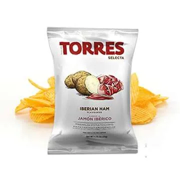 Torres Premium Potato Chips -FREE WORLD BAG CLIP - 1 Manchego Chips (50g/1.76oz), 1 Black Truffle Chips (40g/1.41oz), 1 Iberico Ham Chips (50g/1.76oz) - Handcrafted Patatas Fritas 3 Pack