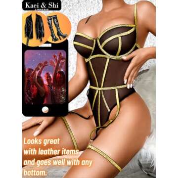 Kaei&Shi Sparkly Corset Bodysuit for Festivals and Clubs