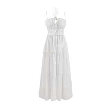 CIDER Maxi Dresses Women White Spaghetti Strap Backless Flowy Summer Boho Vacation Dress Beach Outfi...