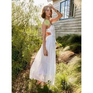 CIDER Maxi Dresses Women White Spaghetti Strap Backless Flowy Summer Boho Vacation Dress Beach Outfits