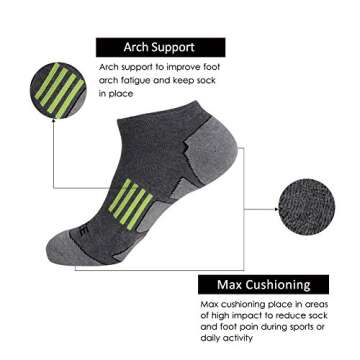 JOYNÉE Men's 6 Pack Athletic No Show Performance Cushioned Low Cut Running Socks,Grey,Sock Size:10-...