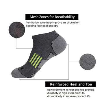 JOYNÉE Men's 6 Pack Athletic No Show Performance Cushioned Low Cut Running Socks,Grey,Sock Size:10-13