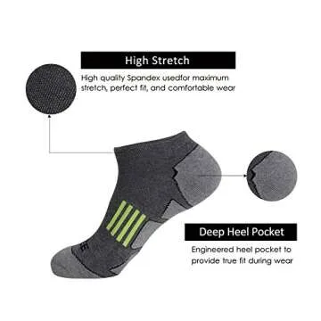 JOYNÉE Men's 6 Pack Athletic No Show Performance Cushioned Low Cut Running Socks,Grey,Sock Size:10-13
