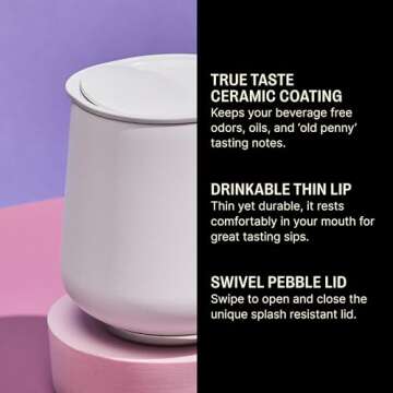 Fellow 12 oz Ruby Wine Tumbler - Insulated Stainless Steel Wine and Cocktail Tumbler with Ceramic Interior and Swivel Pebble Lid (Matte White)