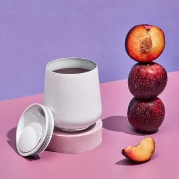 Fellow 12 oz Ruby Wine Tumbler - Insulated Stainless Steel Wine and Cocktail Tumbler with Ceramic Interior and Swivel Pebble Lid (Matte White)