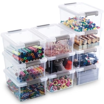 Citylife 1.3 QT 10 Pack Small Storage Bins Plastic Storage Container Stackable Box with Lids for Org...