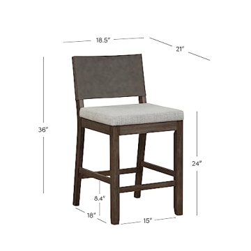 Modern Farmhouse Bar Stool Faux Leather Back Rubberwood Legs