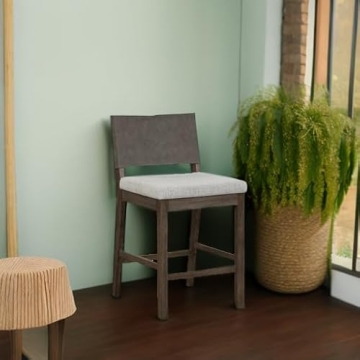 Modern Farmhouse Bar Stool Faux Leather Back Rubberwood Legs