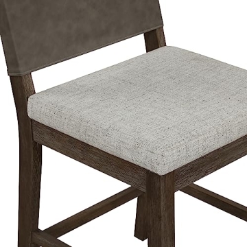 Modern Farmhouse Bar Stool Faux Leather Back Rubberwood Legs