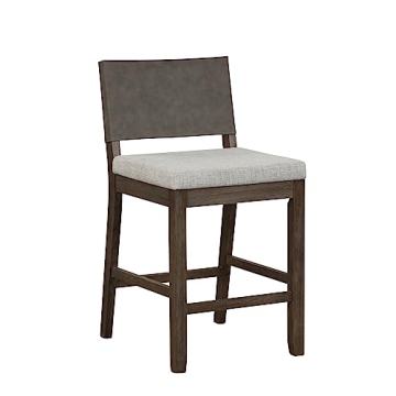 Modern Farmhouse Bar Stool Faux Leather Back Rubberwood Legs