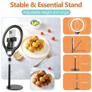 sensyne 10” Desk Ring Light with Stand & Phone Holder for Computer, LED Selfie Ring Light for Phone Photography, Webcam Light for Laptop/Video Conference Lighting/Makeup/Live Streaming, Black