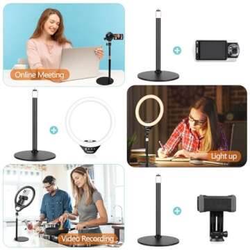 sensyne 10” Desk Ring Light with Stand & Phone Holder for Computer, LED Selfie Ring Light for Phone Photography, Webcam Light for Laptop/Video Conference Lighting/Makeup/Live Streaming, Black