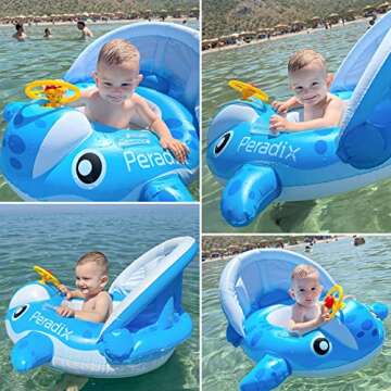 Peradix Baby Swimming Pool Float Boat, Inflatable Baby Swimming Ring with Removable Sun Protection C...