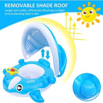 Peradix Baby Swimming Pool Float Boat, Inflatable Baby Swimming Ring with Removable Sun Protection Canopy, Whale Toddler Floaties Water Toys for Infant