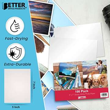 Better Office Products Premium Glossy Photo Paper, 5 x 7 inch, 100 Sheets, 200gsm, 5 x 7, 100-Count Pack