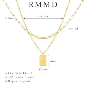 RMMD Gold Initial Necklaces for Women - 18K Gold Plated Letter A Initial Necklaces for Women Layered Initial Necklace for Women Dainty Gold Necklace for Women Paperclip Chain Choker Gold Jewelry Gifts
