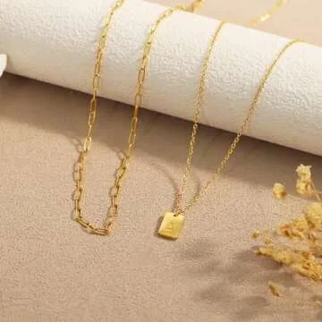 RMMD Gold Initial Necklaces for Women - 18K Gold Plated Letter A Initial Necklaces for Women Layered Initial Necklace for Women Dainty Gold Necklace for Women Paperclip Chain Choker Gold Jewelry Gifts