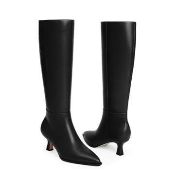 Modatope Women's Knee-High Boots Kitten Heel Fall Boots for Women 2024 Black Below Knee Boots Pointe...