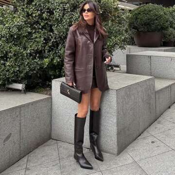 Modatope Women's Knee-High Boots Kitten Heel Fall Boots for Women 2024 Black Below Knee Boots Pointed Toe Stiletto Low Heel Tall Long Leather Boots Size 9