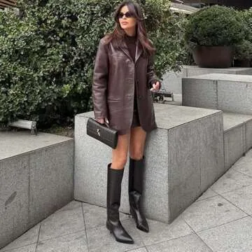 Modatope Women's Knee-High Boots Kitten Heel Fall Boots for Women 2024 Black Below Knee Boots Pointed Toe Stiletto Low Heel Tall Long Leather Boots Size 9