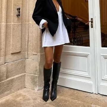 Modatope Women's Knee-High Boots Kitten Heel Fall Boots for Women 2024 Black Below Knee Boots Pointed Toe Stiletto Low Heel Tall Long Leather Boots Size 9