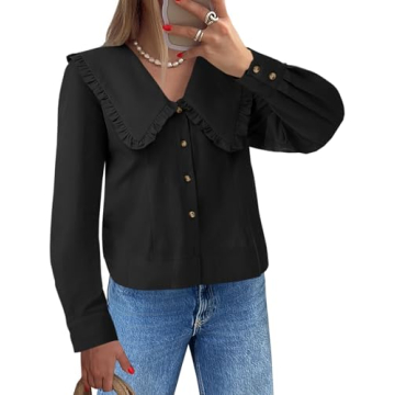 Cicy Bell Womens Button Down Shirts Long Sleeve Babydoll Blouse Fall Dressy Casual Work Office Tops ...
