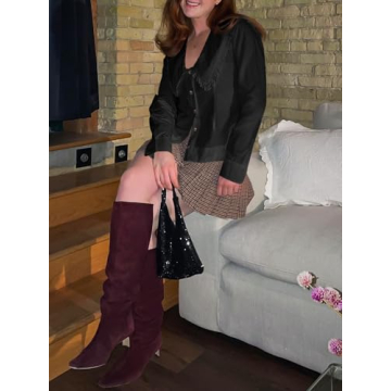 Cicy Bell Womens Button Down Shirts Long Sleeve Babydoll Blouse Fall Dressy Casual Work Office Tops Black