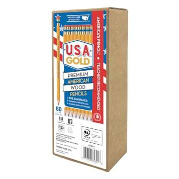 Cra-Z-Art U.S.A. Gold Pre-sharpened American Wood Cased #2 HB Yellow Pencils, 60 Pack