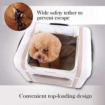 ibiyaya Lavada Pet Transport Luggage Pet Carrier with Wheels, Up to 35lbs, White Mocha - Sturdy Dog and Cat Carrying Case with Telescopic Handle, Swivel Wheels - Small and Medium Rolling Dog Carriers