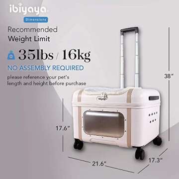 ibiyaya Lavada Pet Transport Luggage Pet Carrier with Wheels, Up to 35lbs, White Mocha - Sturdy Dog and Cat Carrying Case with Telescopic Handle, Swivel Wheels - Small and Medium Rolling Dog Carriers