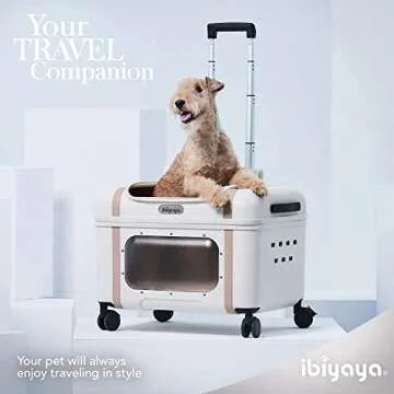 ibiyaya Lavada Pet Transport Luggage Pet Carrier with Wheels, Up to 35lbs, White Mocha - Sturdy Dog and Cat Carrying Case with Telescopic Handle, Swivel Wheels - Small and Medium Rolling Dog Carriers