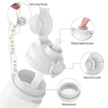 TakeToday Collapsible Water Bottles 20oz, Leak Proof, BPA-Free, Foldable Silicone Travel Water Bottle with Straw Strap for Cycling, Hiking, Outdoors (Cloud)