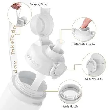 TakeToday Collapsible Water Bottles 20oz, Leak Proof, BPA-Free, Foldable Silicone Travel Water Bottle with Straw Strap for Cycling, Hiking, Outdoors (Cloud)