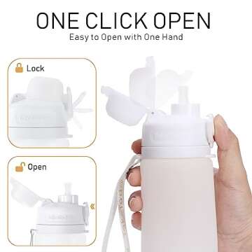 TakeToday Collapsible Water Bottles 20oz, Leak Proof, BPA-Free, Foldable Silicone Travel Water Bottle with Straw Strap for Cycling, Hiking, Outdoors (Cloud)