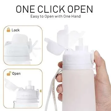 TakeToday Collapsible Water Bottles 20oz, Leak Proof, BPA-Free, Foldable Silicone Travel Water Bottle with Straw Strap for Cycling, Hiking, Outdoors (Cloud)