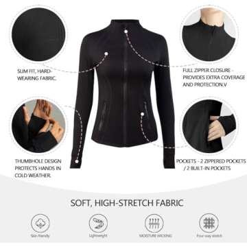 Gacaky Women's Slim Fit Workout Jacket - Full Zip Yoga Atlethic