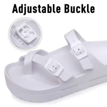 Goosecret Women's Platform Sandals with Arch Support Comfortable Foam Slides Lightweight Thick Soles | Adjustable Buckle | Ultra Cushion White, 39(size 8-8.5)