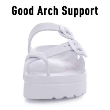 Goosecret Women's Platform Sandals with Arch Support Comfortable Foam Slides Lightweight Thick Soles | Adjustable Buckle | Ultra Cushion White, 39(size 8-8.5)