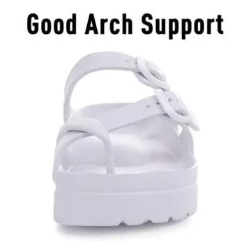 Goosecret Women's Platform Sandals with Arch Support Comfortable Foam Slides Lightweight Thick Soles | Adjustable Buckle | Ultra Cushion White, 39(size 8-8.5)