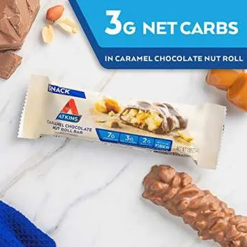 Atkins Caramel Chocolate Nut Roll Bars - Low Sugar & High Protein