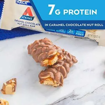 Atkins Caramel Chocolate Nut Roll Bars - Low Sugar & High Protein
