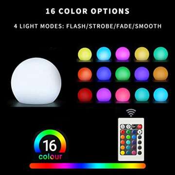 Censinda LED Glowing Ball Light – 8-Inch Cordless 16 Color Changing Mood Lamp