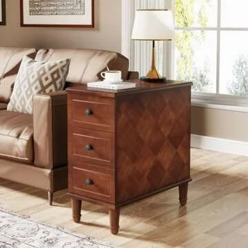 LITTLE TREE Fully Assembled End Table, Narrow Side Table with 3 Drawers, Pre-Assembled Nightstand Sl...