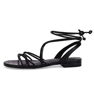 Ermonn Womens Wrap Flat Sandals Low Heel Slip On Open Toe Strappy Fashion Beach Sandal