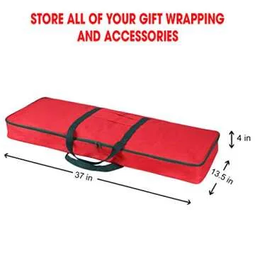 Primode Christmas Wrapping Paper Storage Bag with Pockets | Gift Wrap Organizer Container | 37” x 14” x 4” | Underbed Durable Box Made of 600D Oxford Material (Red)