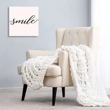 HBlife Chunky Knit Throw Blanket 50X60 Inches, Super Warm Soft Chenille Yarn Cable Knitted Blankets and Throws Boho Giant Cozy Thick Crochet Blanket for Sofa Bed Couch, White