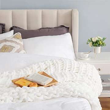 HBlife Chunky Knit Throw Blanket 50X60 Inches, Super Warm Soft Chenille Yarn Cable Knitted Blankets and Throws Boho Giant Cozy Thick Crochet Blanket for Sofa Bed Couch, White