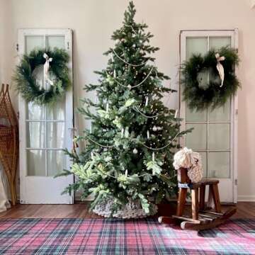 Fraser Hill Farm 7.5-Ft. Woodside Pine Artificial Christmas Tree with Stand and No Lights, Unlit Fol...