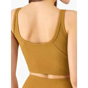 Chilylori Women's Seamless Sports Bra Workout Crop Top Ribbed Padded Longline Wirefree Medium Suppor...