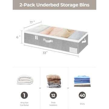 StorageWorks Large Under Bed Storage Containers with Handles and Label Holder, 2 Pack Ultra-thick Fa...